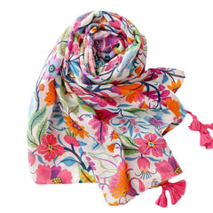 Womens Garden Floral Shawl Tassel Colorful Beach Vacation Pashmina Wrap Scarf 07FC0E-D4 - KOEEK
