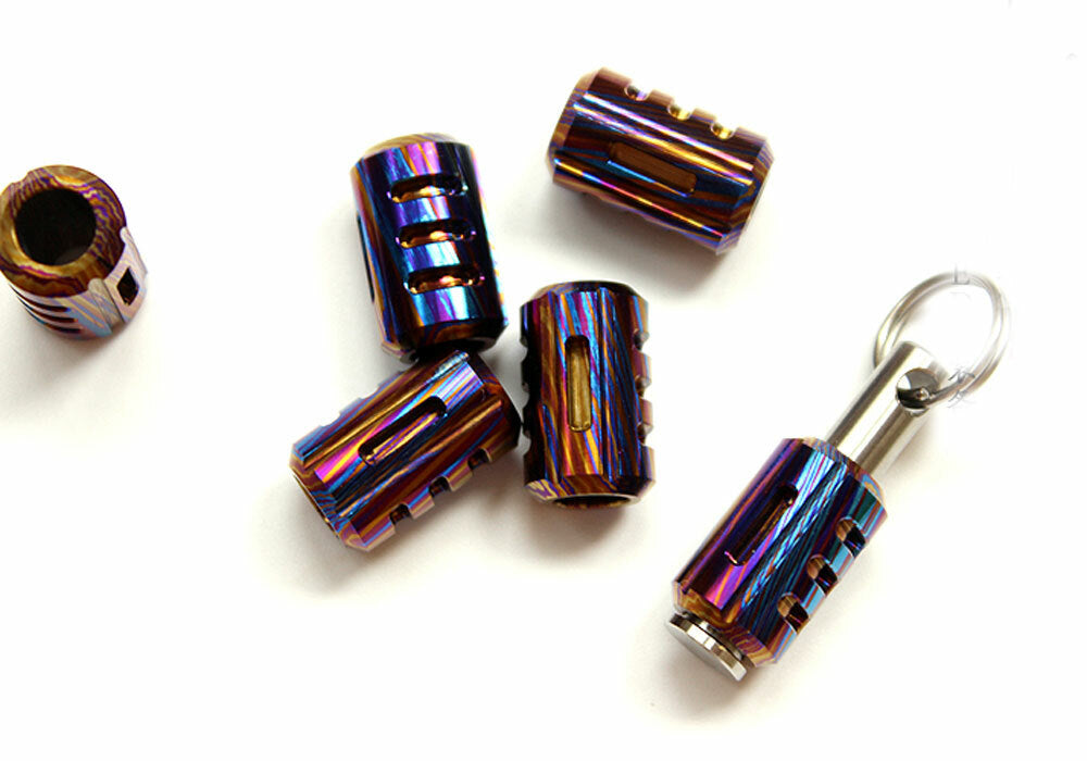 EDC Titanium Timascus Damascus Folding Knife Lanyard Umbrella Rope Knife Pendant 07FC0E-D4 - KOEEK