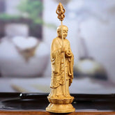 10cm Boxwood Ksitigarbha Bodhisattva Statue Wooden Home Altar Decor Figurine 07FC0E-D4 - KOEEK