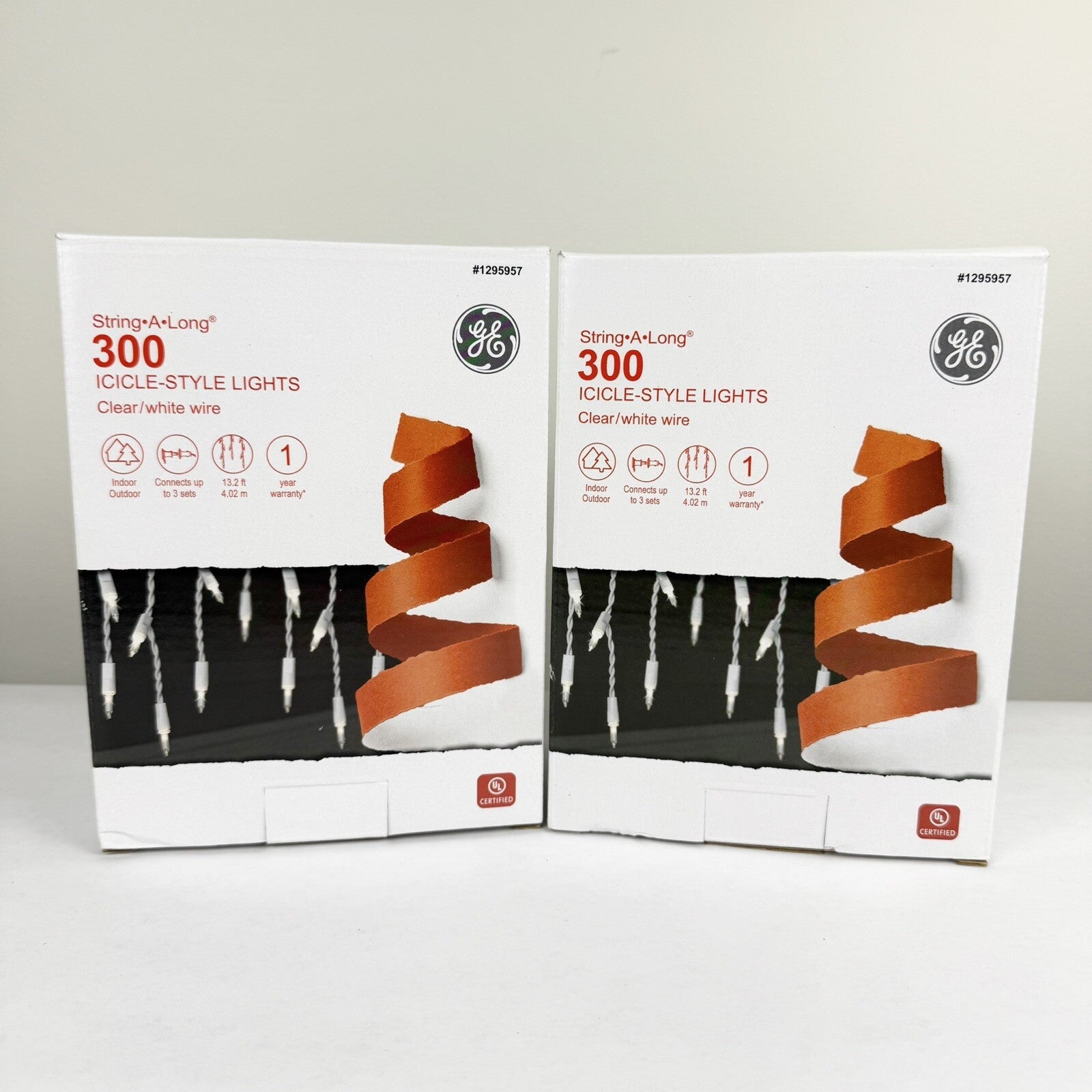 GE 1295957 String-A-Long Icicle-Style Lights 13.2 ft (2 Boxes) Clear White GE - KOEEK