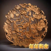 28cm Dongyang Wood Carving Round Koi Wall Hanging Chinese Home Decor 07FC0E-D4 - KOEEK