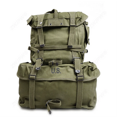 Replica WW2 US M1945 Haversack Military Backpack Combo Set X Strap Canvas Green 07FC0E-D4 - KOEEK