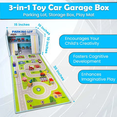 Toy Car Garage Box with Play Mat – Kids' Racecar Storage Basket, Stackable 07FC0E-D4 - KOEEK