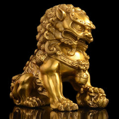 Feng Shui Chinese Bronze Lion Statue Copper Evil Guardian Door Fu Foo Dog A Pair 07FC0E-D4 - KOEEK