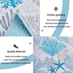 3 Piece Coastal Quilt Sets King Size - Reversible Microfiber Quilts with 2 Shams 07FC0E-D4 - KOEEK