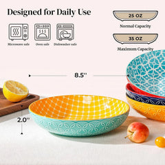 Pasta Bowl, 35 oz. Large Salad Bowl, Porcelain Dinner Plate Bowl Set of 4 07FC0E-D4 - KOEEK