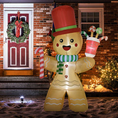 HOMCOM 7.5ft Christmas Inflatables Gingerbread Man with Candy Cane LED Lights HOMCOM - KOEEK