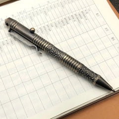 Outdoor Brass Retro Handcarved Meteorite Pattern Pocket Ballpoint Pen EDC Travel 07FC0E-D4 - KOEEK
