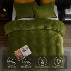 Super Soft Velvet Queen Size Comforter Set,3 Piece Warm Velvet Fluffy BeddingSet 07FC0E-D4 - KOEEK