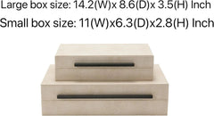 Set of 2 Ivory Sagarin Decorative Boxes with Black Metal Handles 07FC0E-D4 - KOEEK