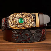 Automatic Buckle Men's Belt Dragon Designer Leather Belt Gold Buckle Belt 07FC0E-D4 - KOEEK
