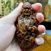 8cm Buxus Wood Carved Acala Buddha Statue Handheld Ornament Car Hanging Decor 07FC0E-D4 - KOEEK