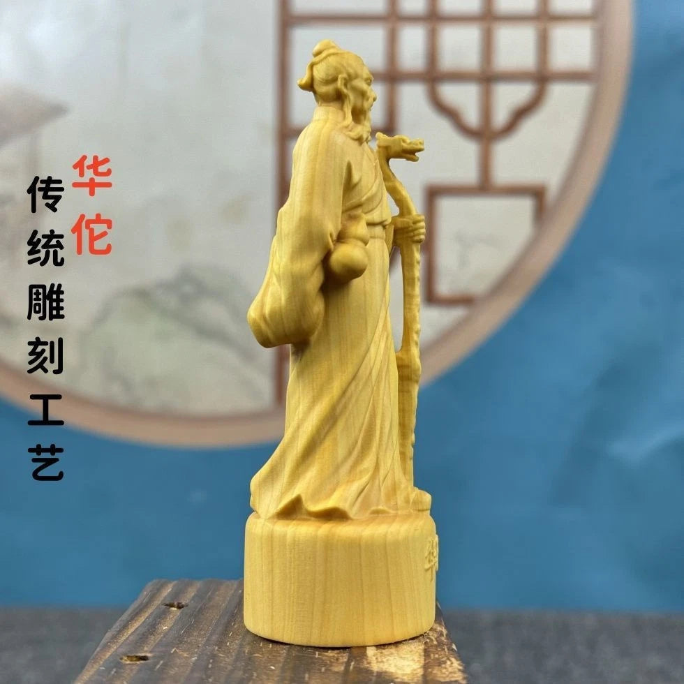 10cm Boxwood Carved Hua Tuo Figurine Home Décor Chinese Style Craft Handicraft 07FC0E-D4 - KOEEK