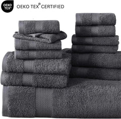 24 Piece Bath Towel Set - Cotton Bath Towel, Absorbent Towel for Bathroom 07FC0E-D4 - KOEEK