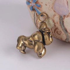 Solid Brass Gorilla King Kong Metal Gold Pendant Men's Keychain Key Ring Charms 07FC0E-D4 - KOEEK
