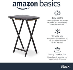 Folding TV Dining Table Tray with Storage Shelf, Set of 4, Black 07FC0E-D4 - KOEEK