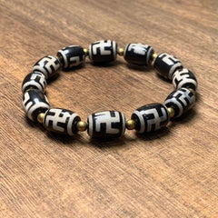 Tibetan Agate Dzi Beads Bracelet Swastik Swastika Buddhism Prayer Chain Amulet 07FC0E-D4 - KOEEK