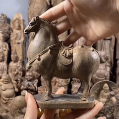 14cm Tang Horse Agarwood Wood Carving Figurine Feng Shui Office Decor 07FC0E-D4 - KOEEK