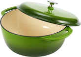 Cast Iron Dutch Oven Pan with Lid, Enameled, Double Handle, 4.3-Quart, Green 07FC0E-D4 - KOEEK