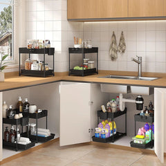 3 Pack Under Sink Organizer,2-Tier Multi-Use Kitchen Bathroom Organizers Storage 07FC0E-D4 - KOEEK