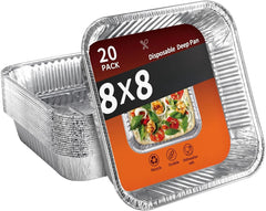 Pans-20 Pack 8x8 Square Disposable Pans, Heavy Duty Aluminum Roasting Trays 07FC0E-D4 - KOEEK