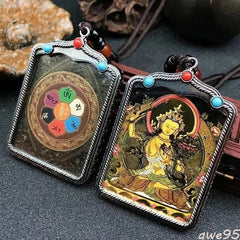 Hand-painted Thangka Nepal Buddhism Pendant Necklaces Silver Amulet 07FC0E-D4 - KOEEK