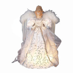 White and Silver Angel with Gold Feather Wings Light Up Christmas Tree Topper 07FC0E-D4 - KOEEK