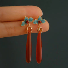 1Pair Exquisitely Chinese Agate Ear Pendant Earrings Hanfu Cheongsam Accessories 07FC0E-D4 - KOEEK