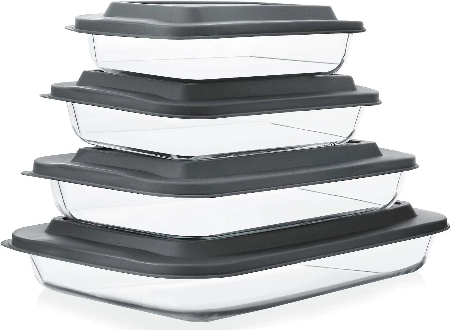 8 Piece DeepGlass Baking Pan Set, Rectangular Glass Baking Pan Set with Lid,Gray 07FC0E-D4 - KOEEK
