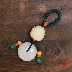 White Jade Safe Travel Coin Keychain Pendant Couples Gift Good Luck Amulet 07FC0E-D4 - KOEEK