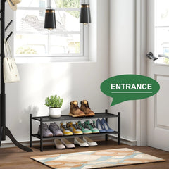Black 2-Tier Long Stackable Bamboo Wood Shoe Rack for Closet, Entryway & Hallway 07FC0E-D4 - KOEEK