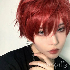 Daily Fluffy Men Short Hair Cosplay Kawaii Boys Full Wig Red Hairpiece Gift 07FC0E-D4 - KOEEK