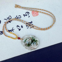 Green Resin Gourd Pendant Ice Style Carved Jewelry with Cord 07FC0E-D4 - KOEEK