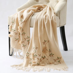 Womens soft Cashmere Scarf Bandana 3D Pink Flower Embroided Cape Shawl Pashmina 07FC0E-D4 - KOEEK