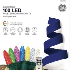 100 GE Multi Color Effects Diamond Faceted RGB LED Lights w/Remote Green Wire GE - KOEEK