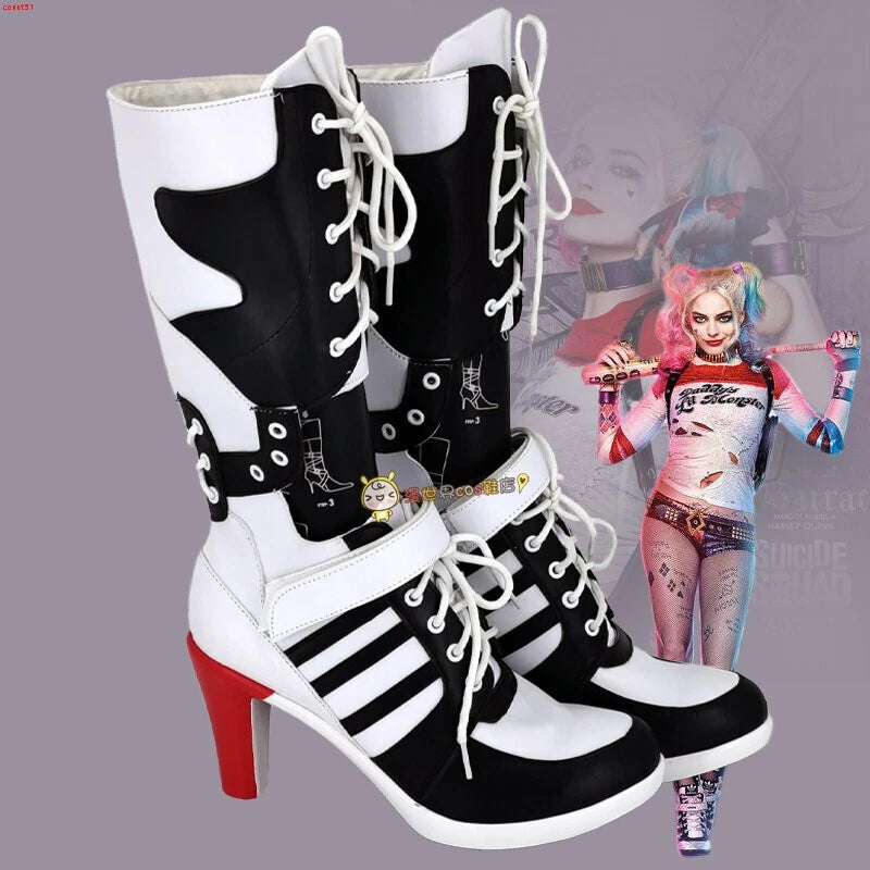 DC Suicide Squad The Clown's Girl Harley Quinn Cosplay Shoes PU Long Boots Props 07FC0E-D4 - KOEEK