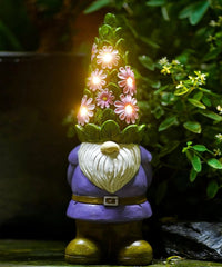 Solar Garden Outdoor Statue Gnome with Succulents and 7 LED Lights 07FC0E-D4 - KOEEK