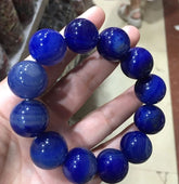 Blue Amber Bead Bracelet 20mm Round Unisex Jewelry Hand String Vintage Gift 07FC0E-D4 - KOEEK