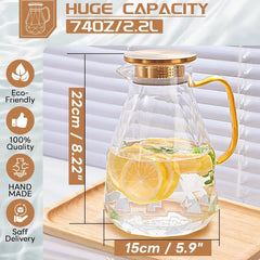 Yirilan Glass Pitcher, 2.2 Liter Water Pitcher With Lid,Iced Tea Pitcher Fridge 07FC0E-D4 - KOEEK