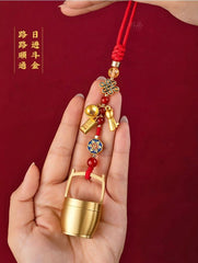 Brass Car Rearview Mirror Pendant Gold Bucket Charm Chinese Style Unisex 07FC0E-D4 - KOEEK