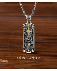 Vintage Dragon Pendant Necklace Men's Taoist Chinese Style Charm 07FC0E-D4 - KOEEK