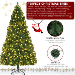 6FT Christmas Tree Artificial Tree Holiday Decor With LED Lights & Metal Stand 07FC0E-D4 - KOEEK