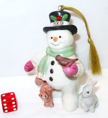 LENOX 2009 SNOWY FRIEND Annual Snowman Christmas Ornament Gold Tassel Cord Dated LENOX - KOEEK