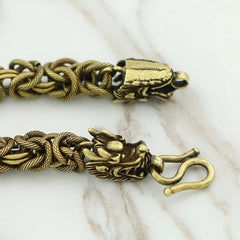 Copper Zodiac Dragon Head Bracelet Men Women Metal Bangle Handcrafted Jewelry 07FC0E-D4 - KOEEK