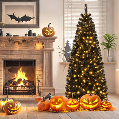 Costway 6' Pre-lit PVC Christmas Halloween Pencil Tree Black w/ 280 LED Lights COSTWAY - KOEEK