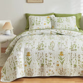 3 Pieces Reversible Quilt Set, Smooth Soft Microfiber Quilt, Yellow Flowers 07FC0E-D4 - KOEEK