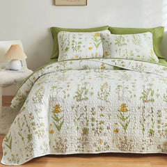 3 Pieces Reversible Quilt Set, Smooth Soft Microfiber Quilt, Yellow Flowers