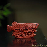 9.6cm Purple Clay Handcarved Dragon Fish Tea Pet Auspicious Fengshui Ornament 07FC0E-D4 - KOEEK