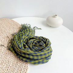 Mens Flax Linen Scarf Green Plaid Breathable Unisex Stole Shawl Neckerchief 07FC0E-D4 - KOEEK