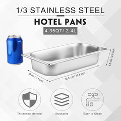 10 Pack Hotel Pan, Stainless Steel Steamer, 1/3 Size, 0.8 mm Thick 07FC0E-D4 - KOEEK